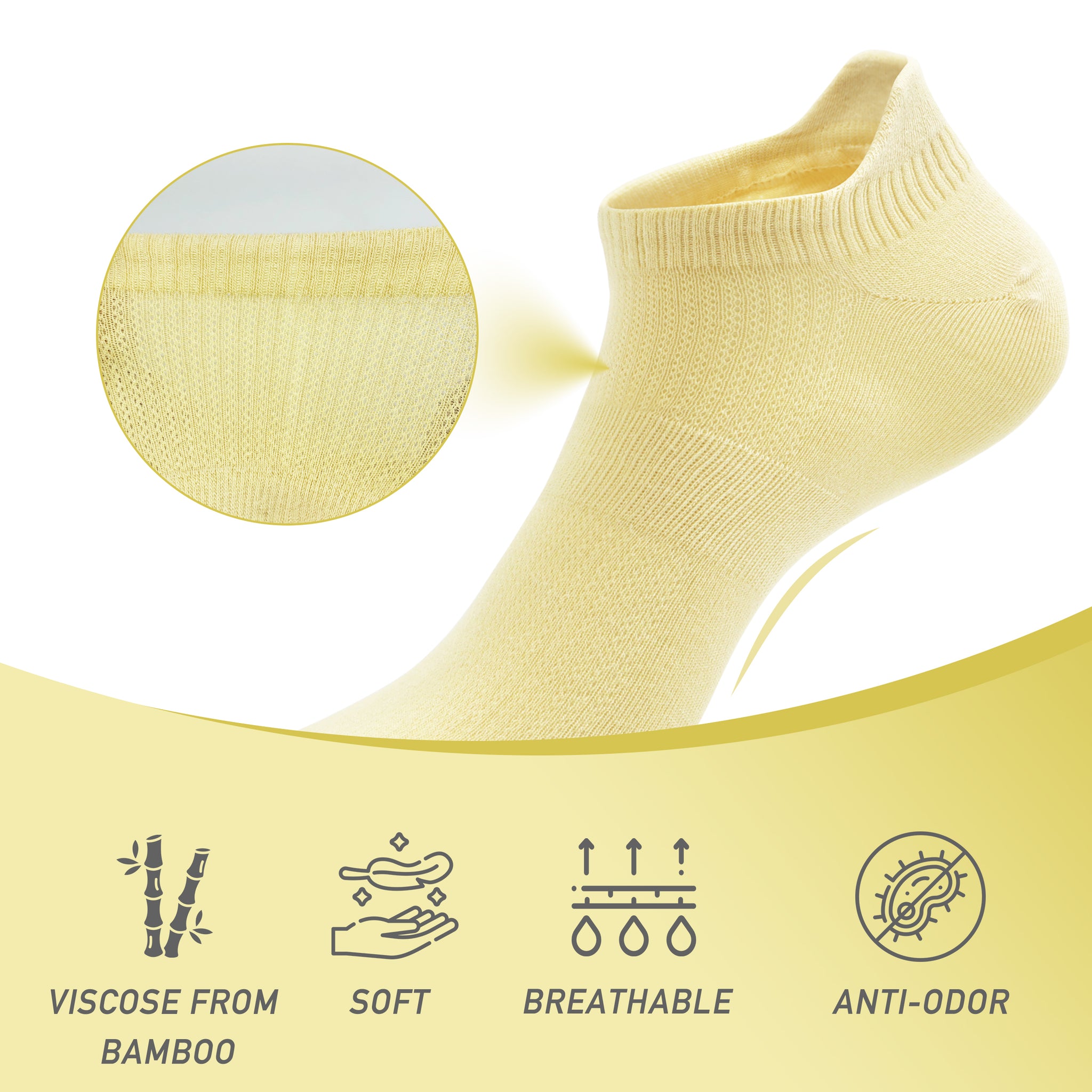 Women Ultra Thin Socks Bamboo Low Cut No Show Ventilating Low Ankle Anti Odor Arch Support Mesh Socks 5 Pairs