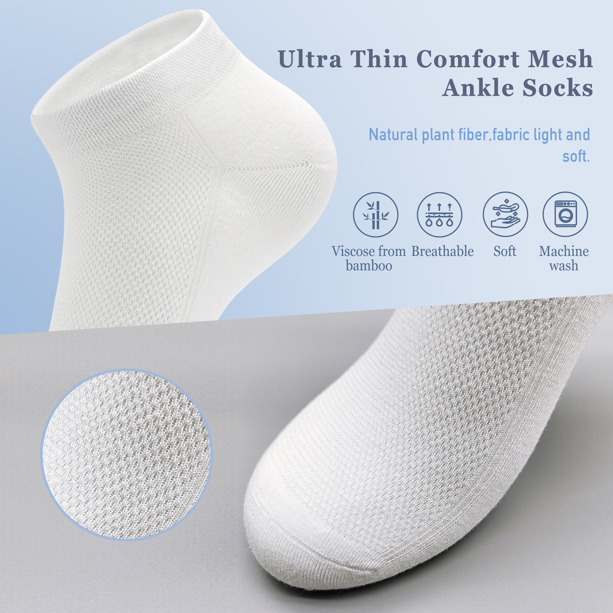 Women Mesh Ankle Socks Bamboo Summer Cool Socks Soft Ultra Thin Low Cut Sock 5 Pairs, 4-8/9-11
