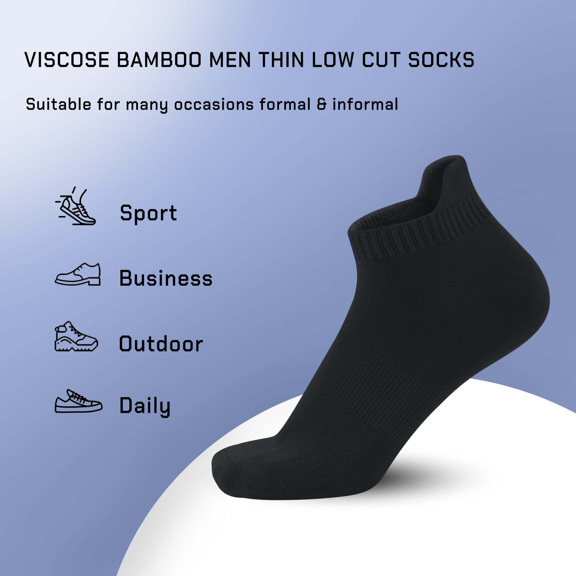 Thin Viscose Bamboo No Show Sock Men Low Cut Socks Odor Resistant Breathable Sock 5 Pairs