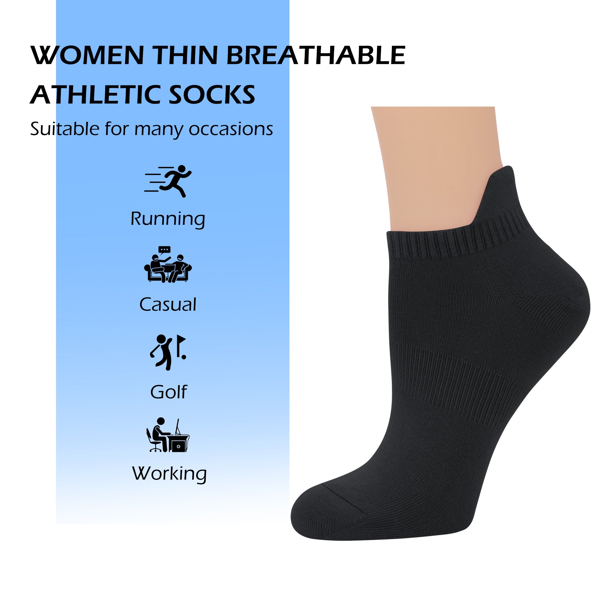 Viscose Bamboo No Show Sock Women Ankle Thin Low Cut Socks Arch Support Breathable Athletic Sock 5 Pairs