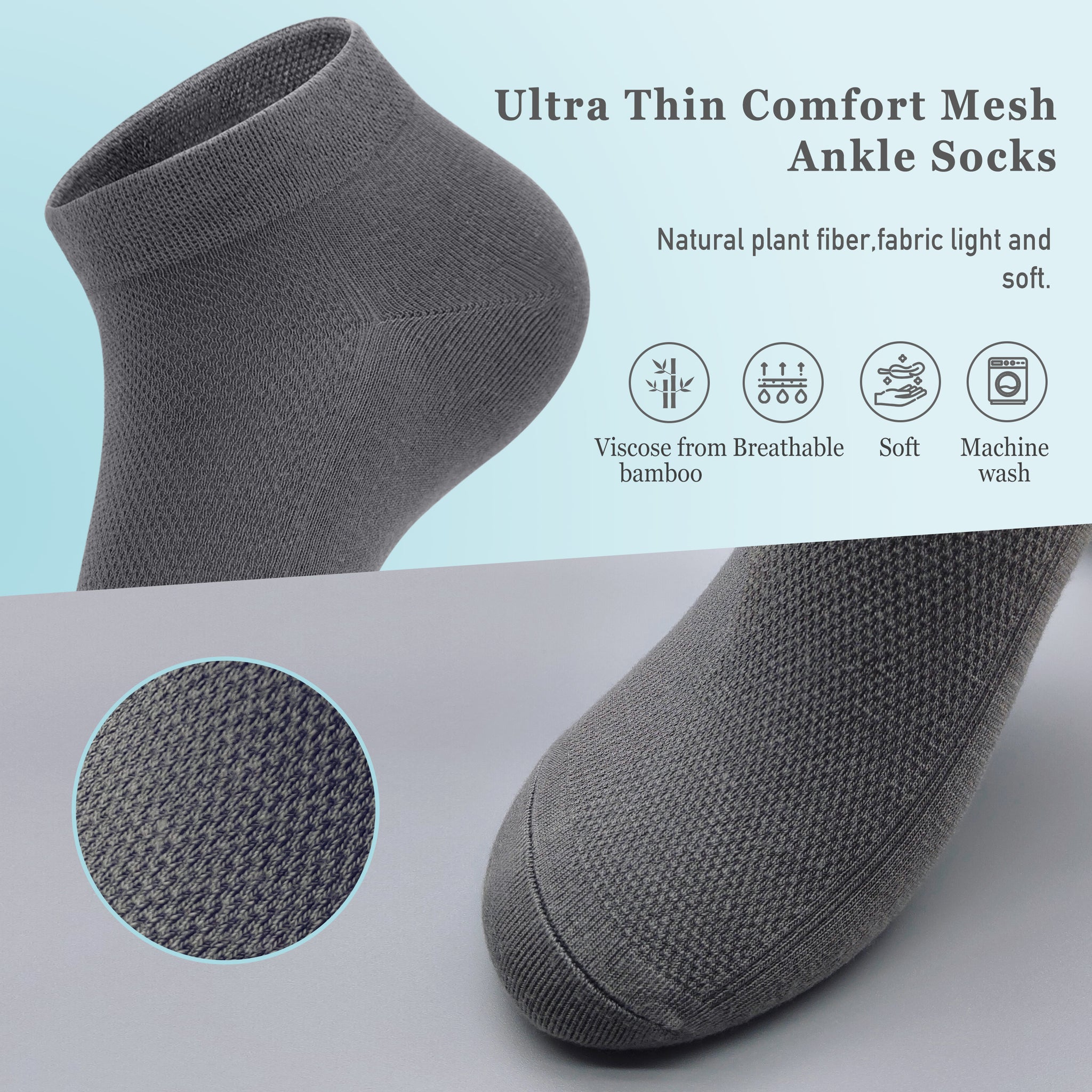 Women Mesh Ankle Socks Bamboo Summer Cool Socks Soft Ultra Thin Low Cut Sock 5 Pairs, 4-8/9-11