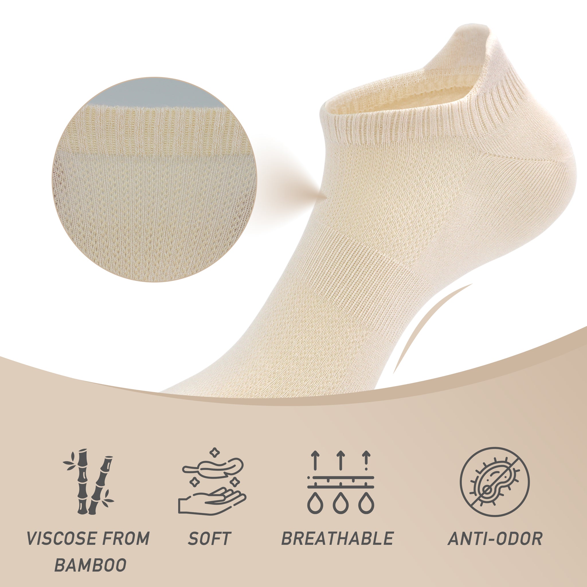 Women Ultra Thin Socks Bamboo Low Cut No Show Ventilating Low Ankle Anti Odor Arch Support Mesh Socks 5 Pairs