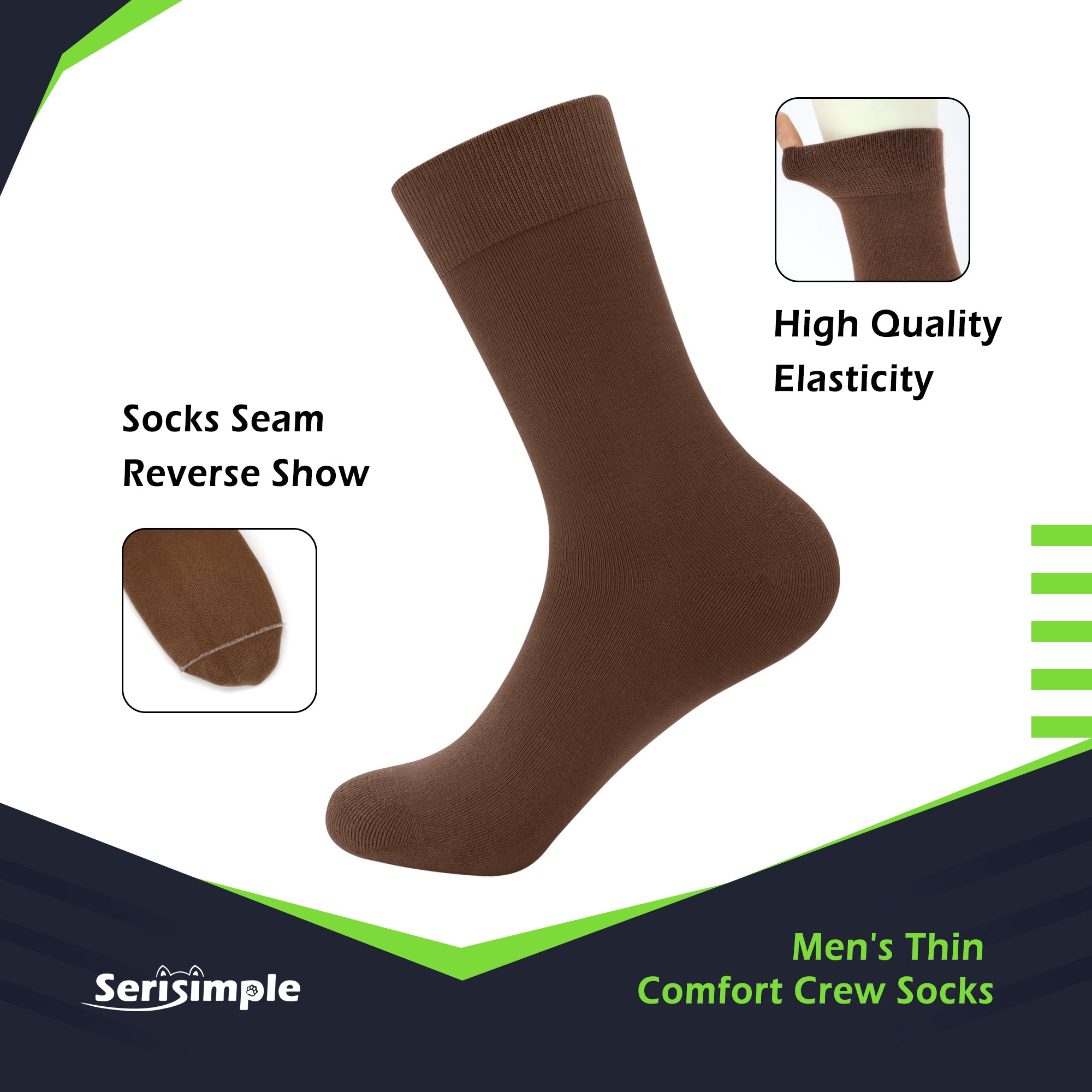 Bamboo Dress Men Sock Thin Soft Crew Anti Odor Lightweight Sock Odor Resistant Breathable Sock 9-13,5 Pairs