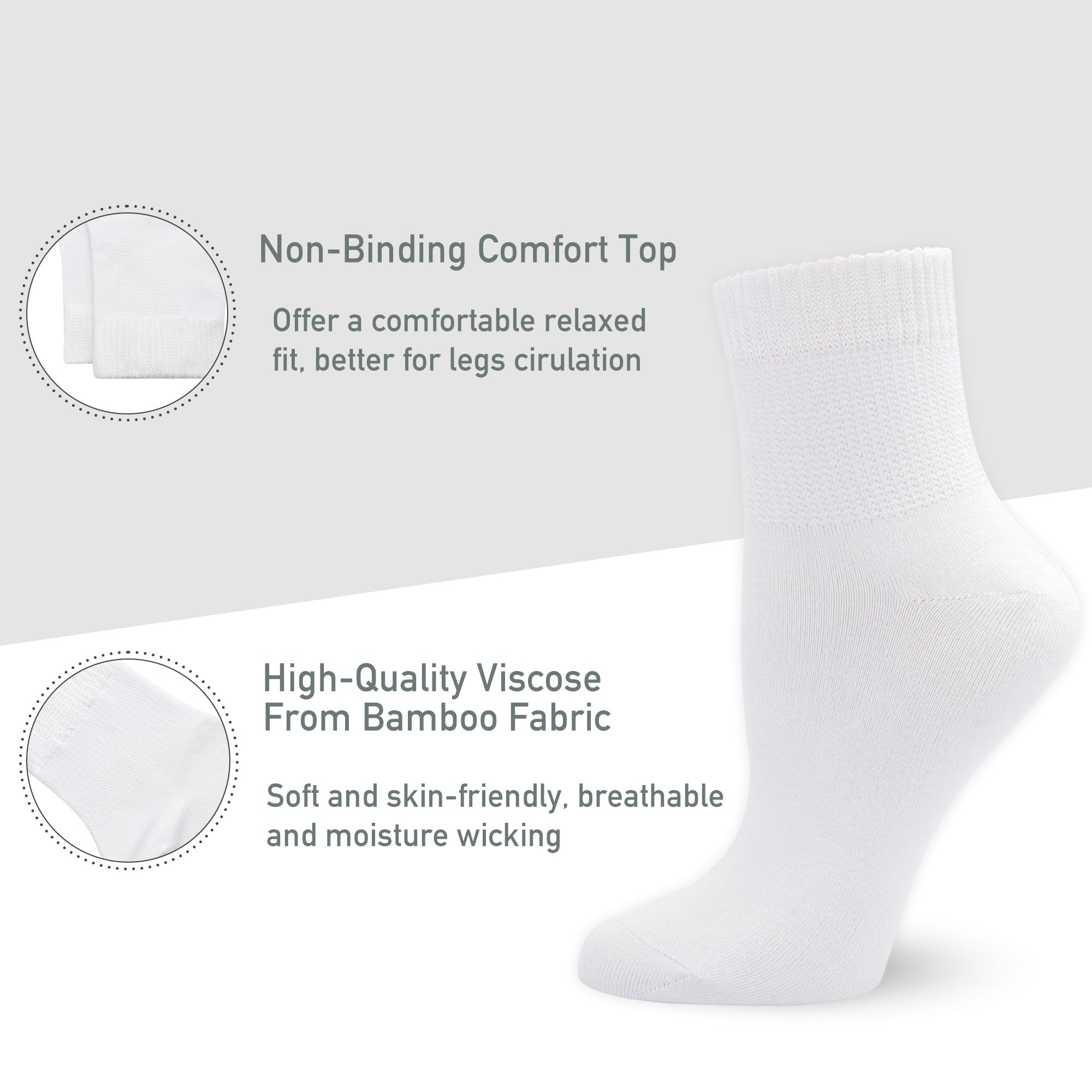 SERISIMPLE Viscose Bamboo Non Binding Sock Women Diabetic Top Socks Loose Fit Seamless Toe Wide Stretchy Crew Socks 4 Pairs