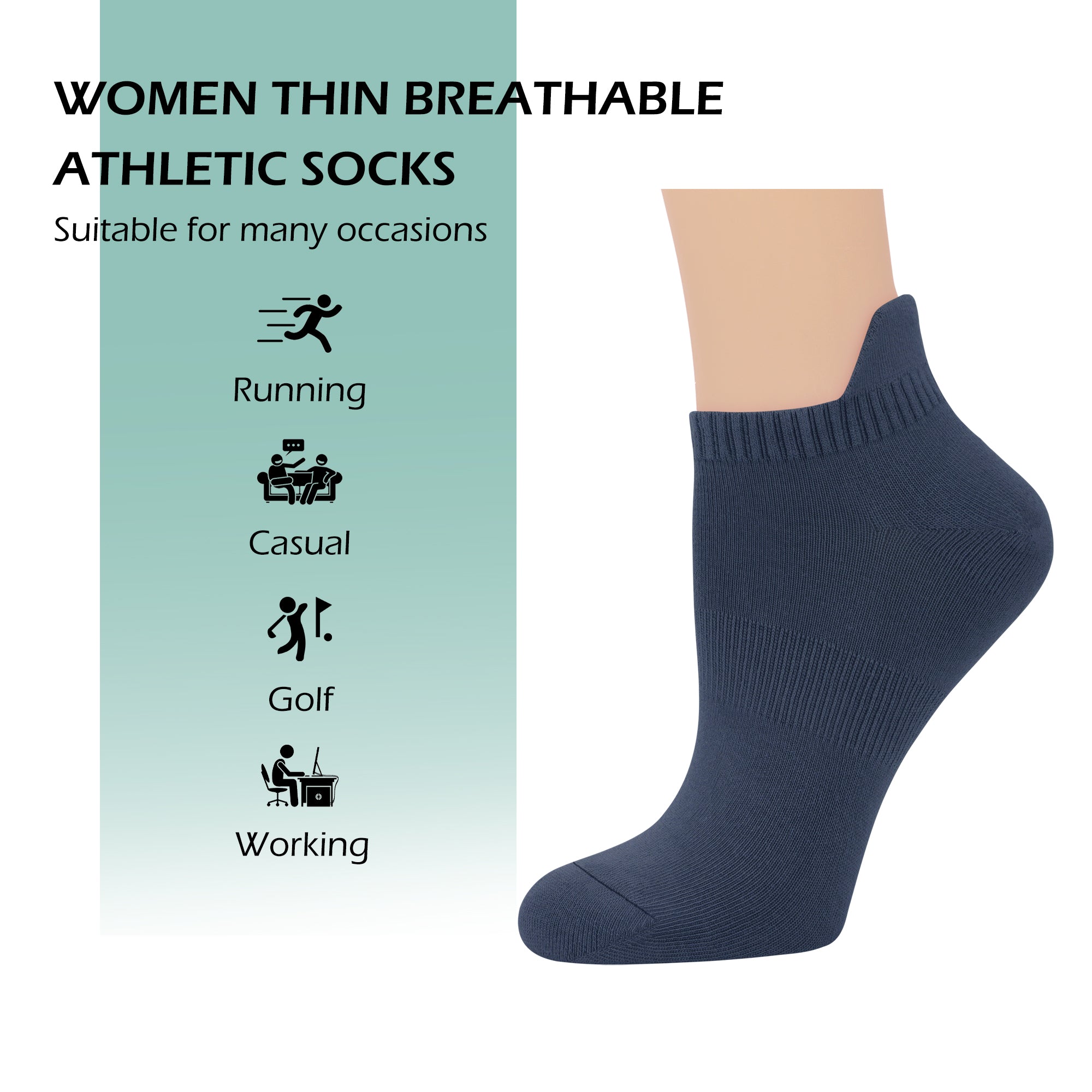 Viscose Bamboo No Show Sock Women Ankle Thin Low Cut Socks Arch Support Breathable Athletic Sock 5 Pairs