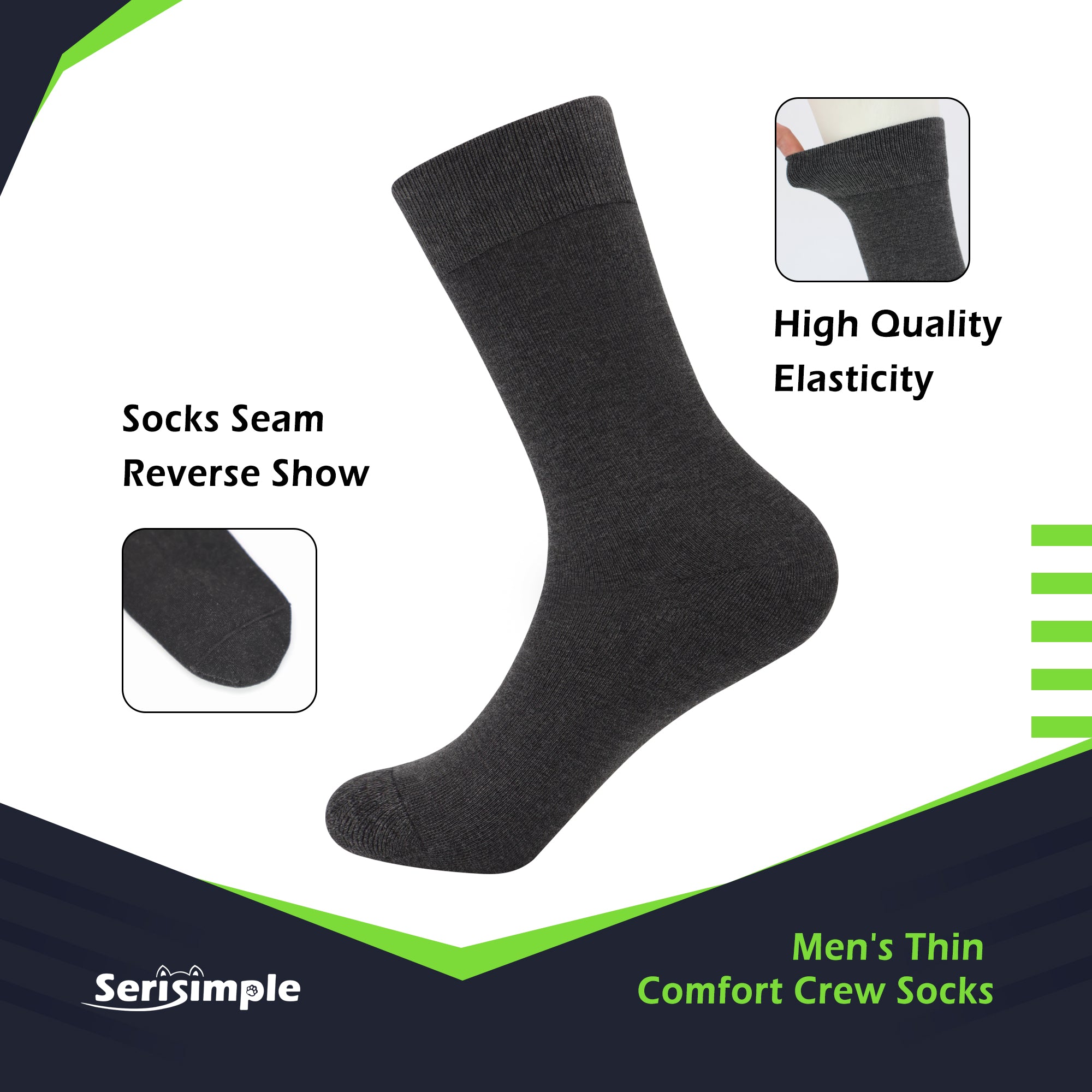 Bamboo Dress Men Sock Thin Soft Crew Anti Odor Lightweight Sock Odor Resistant Breathable Sock 9-13,5 Pairs