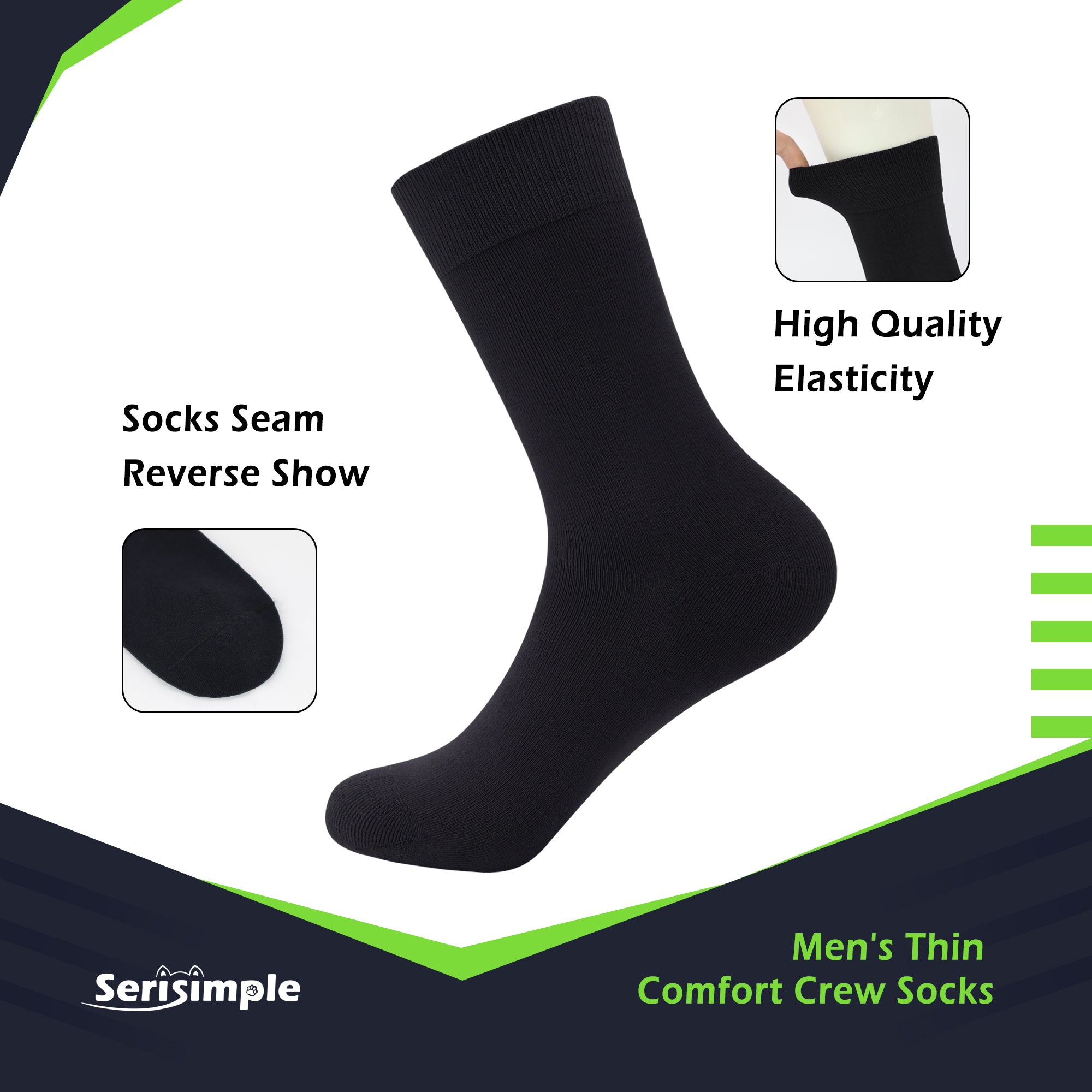 Bamboo Dress Men Sock Thin Soft Crew Anti Odor Lightweight Sock Odor Resistant Breathable Sock 9-13,5 Pairs