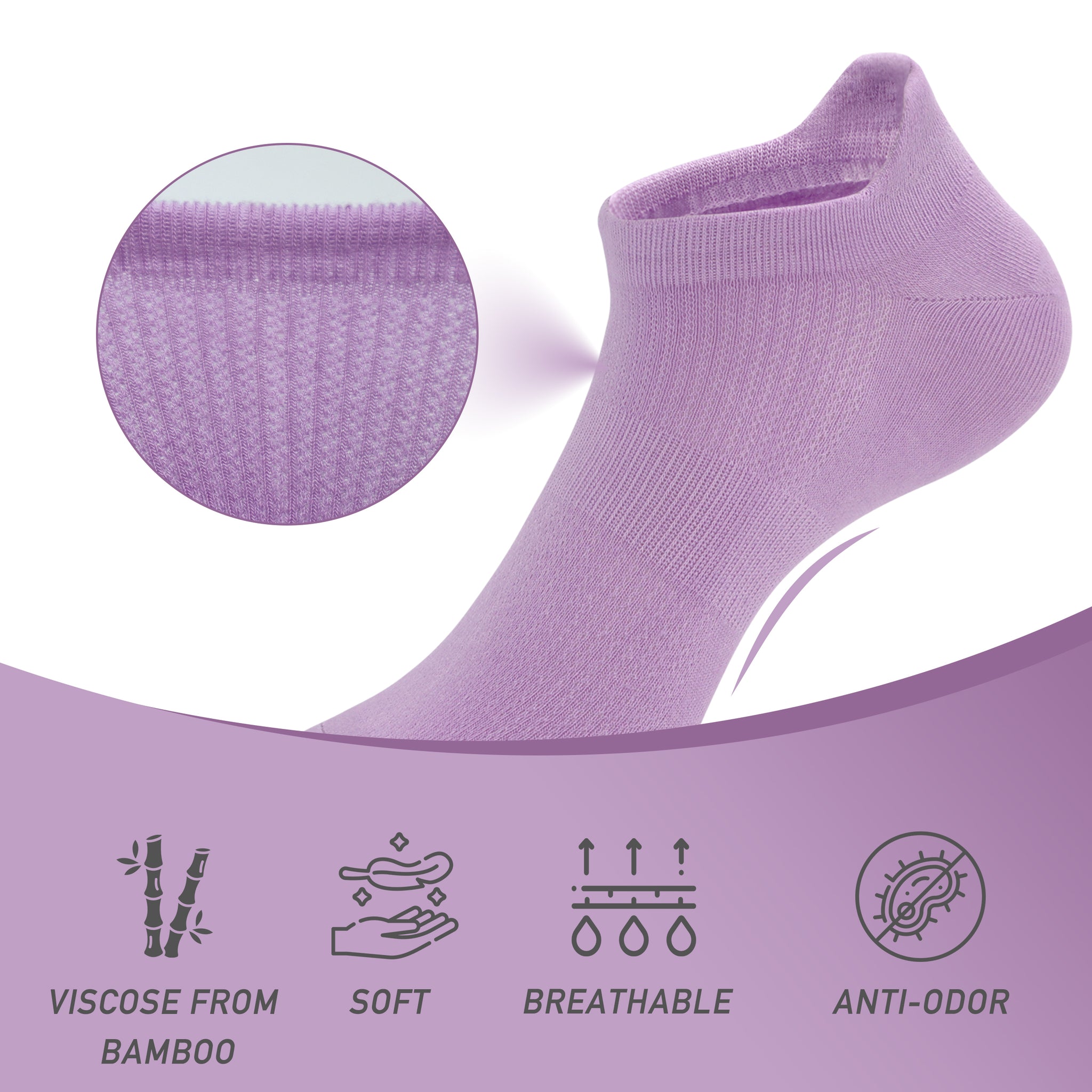 Women Ultra Thin Socks Bamboo Low Cut No Show Ventilating Low Ankle Anti Odor Arch Support Mesh Socks 5 Pairs