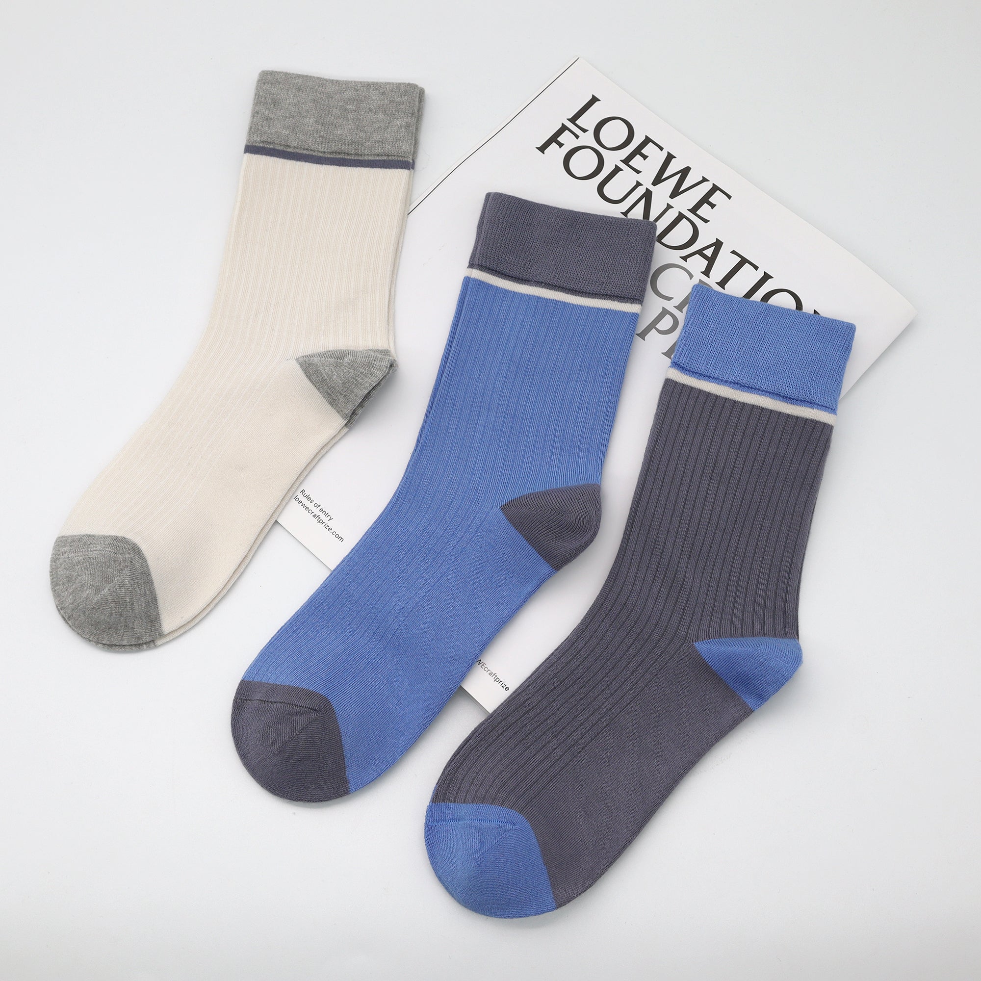 Viscose Bamboo Womens Crew Socks Dress Chic Colorblock Striped Design Retro Colorful Soft Comfort, Stylish 3 Pairs