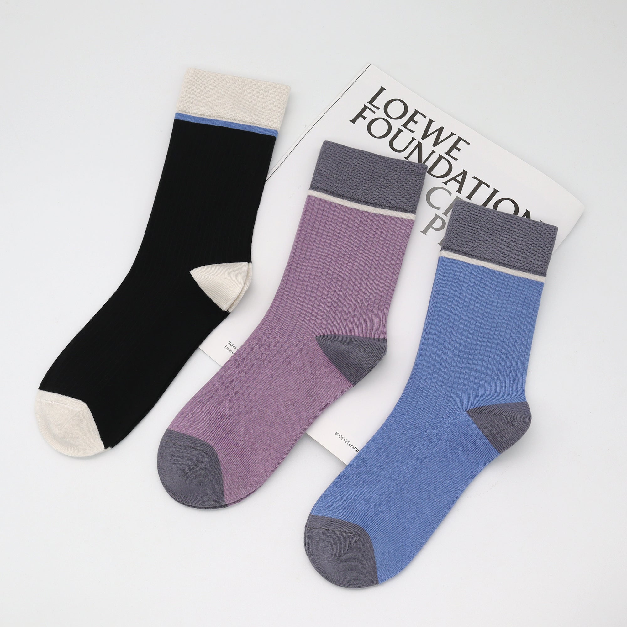 Viscose Bamboo Womens Crew Socks Dress Chic Colorblock Striped Design Retro Colorful Soft Comfort, Stylish 3 Pairs
