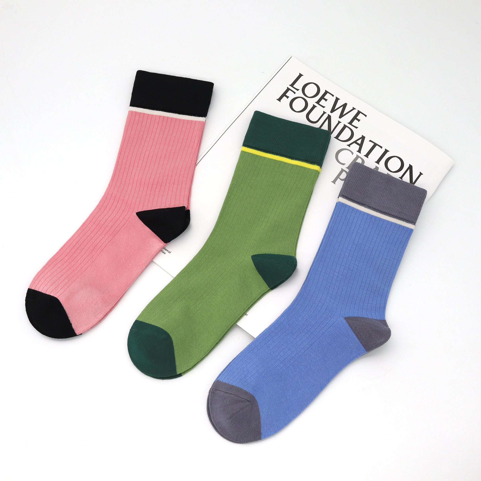 Viscose Bamboo Womens Crew Socks Dress Chic Colorblock Striped Design Retro Colorful Soft Comfort, Stylish 3 Pairs