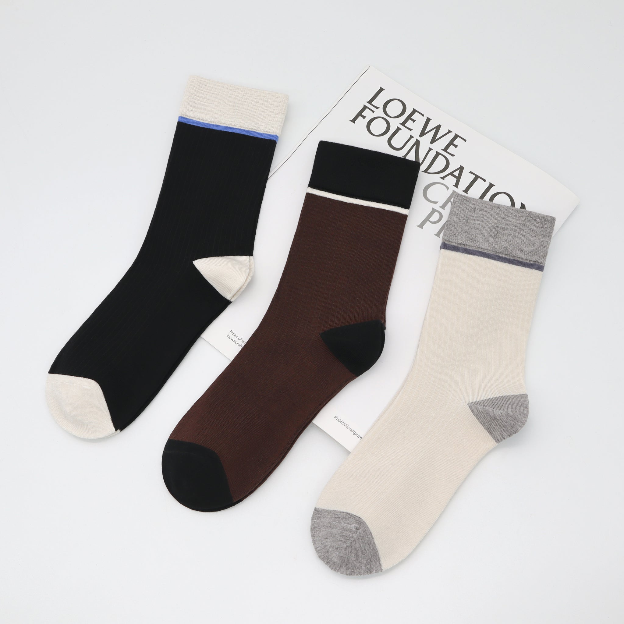 Viscose Bamboo Womens Crew Socks Dress Chic Colorblock Striped Design Retro Colorful Soft Comfort, Stylish 3 Pairs
