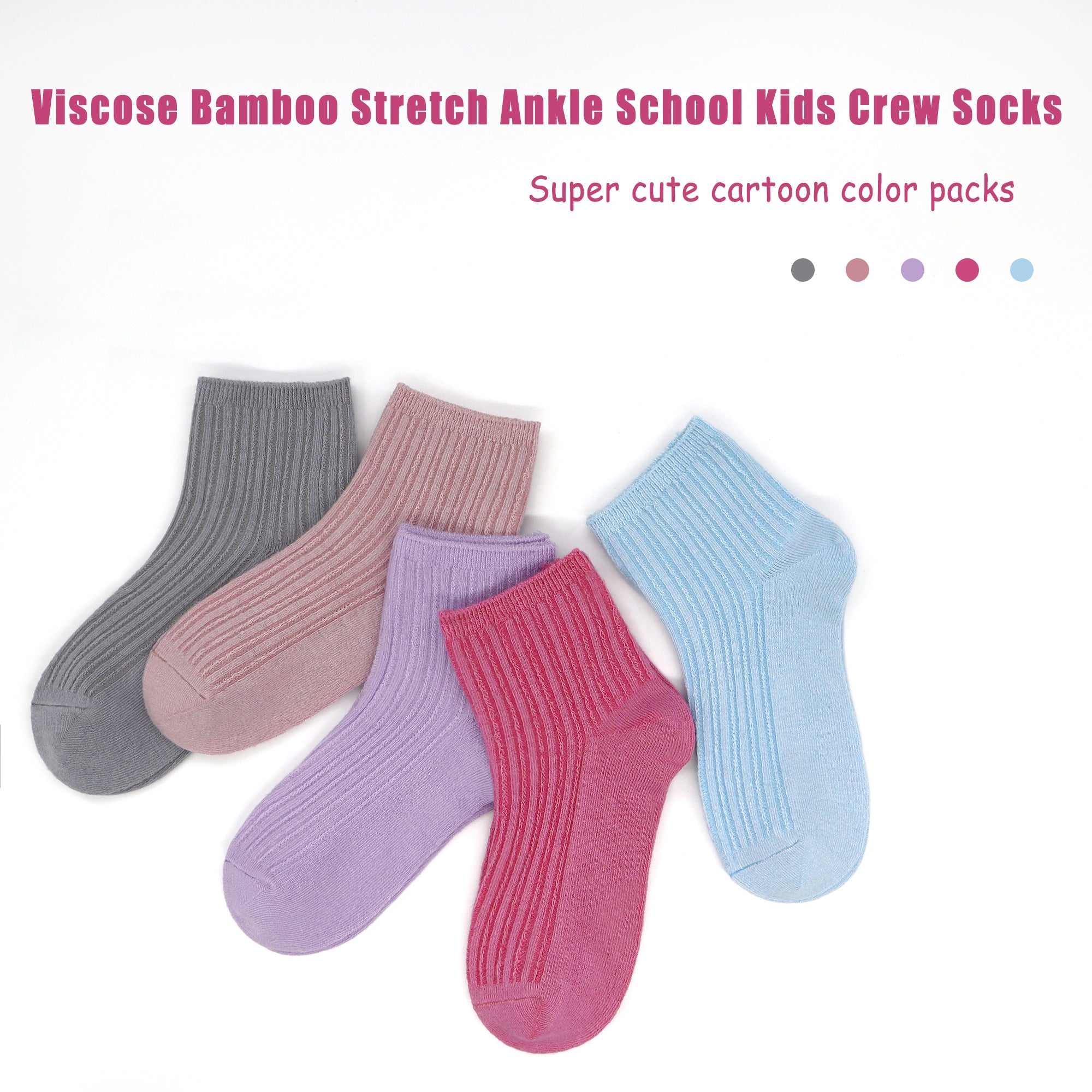 Bamboo Stretch Kids Ankle Sochool Kids Crew Socks Breathable Boy Girl 5 Pairs