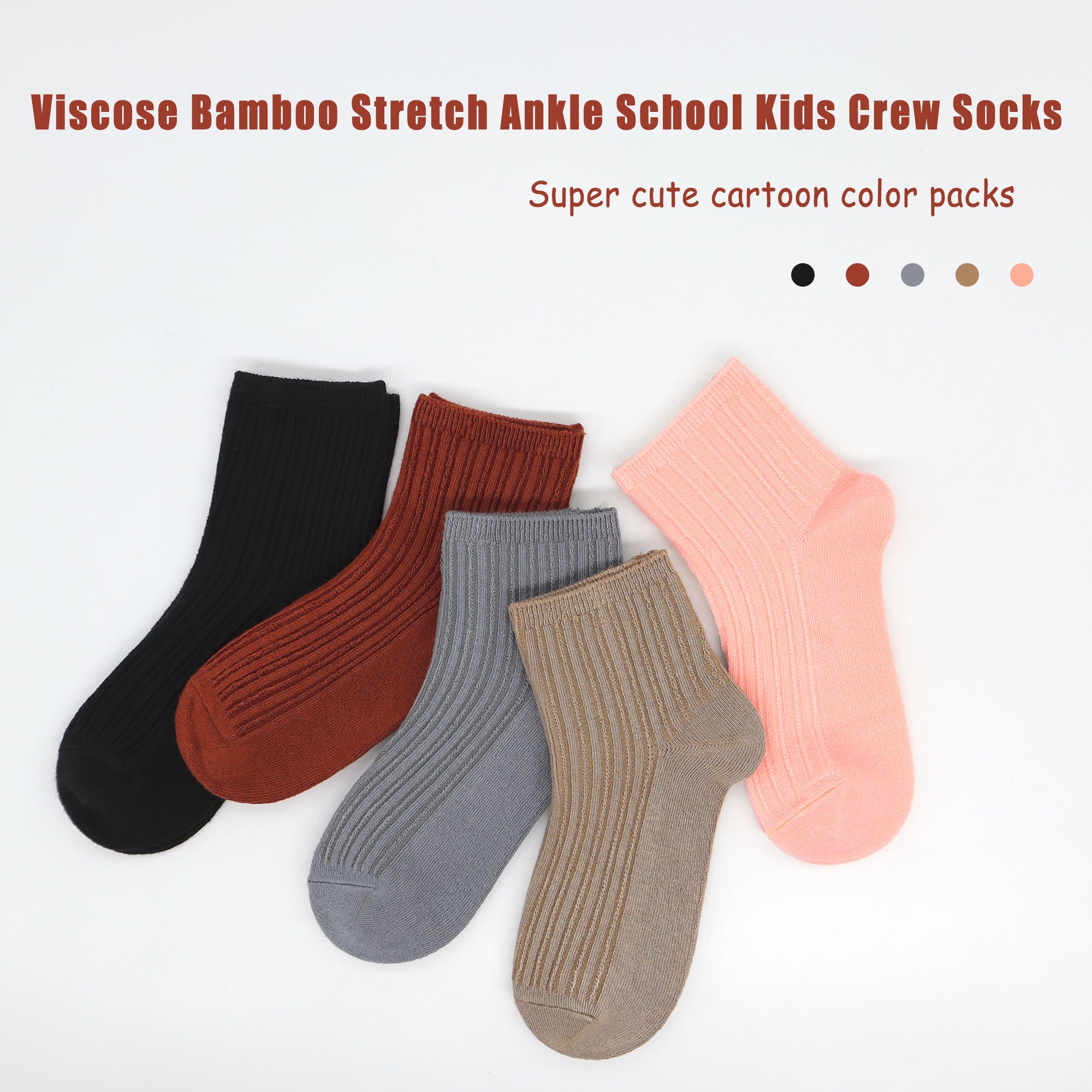 Bamboo Stretch Kids Ankle Sochool Kids Crew Socks Breathable Boy Girl 5 Pairs