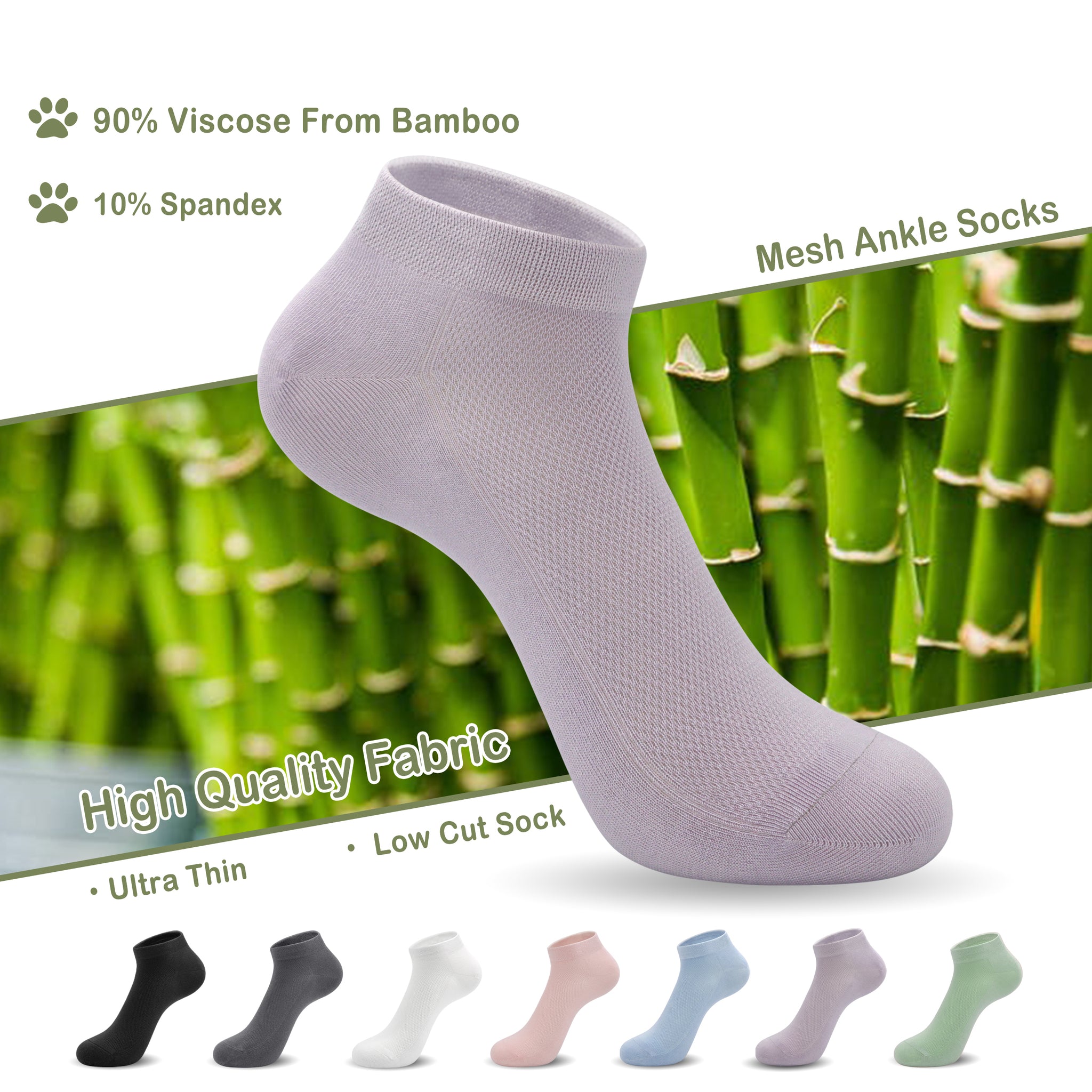 Women Mesh Ankle Socks Bamboo Summer Cool Socks Soft Ultra Thin Low Cut Sock 5 Pairs,4-8/9-11