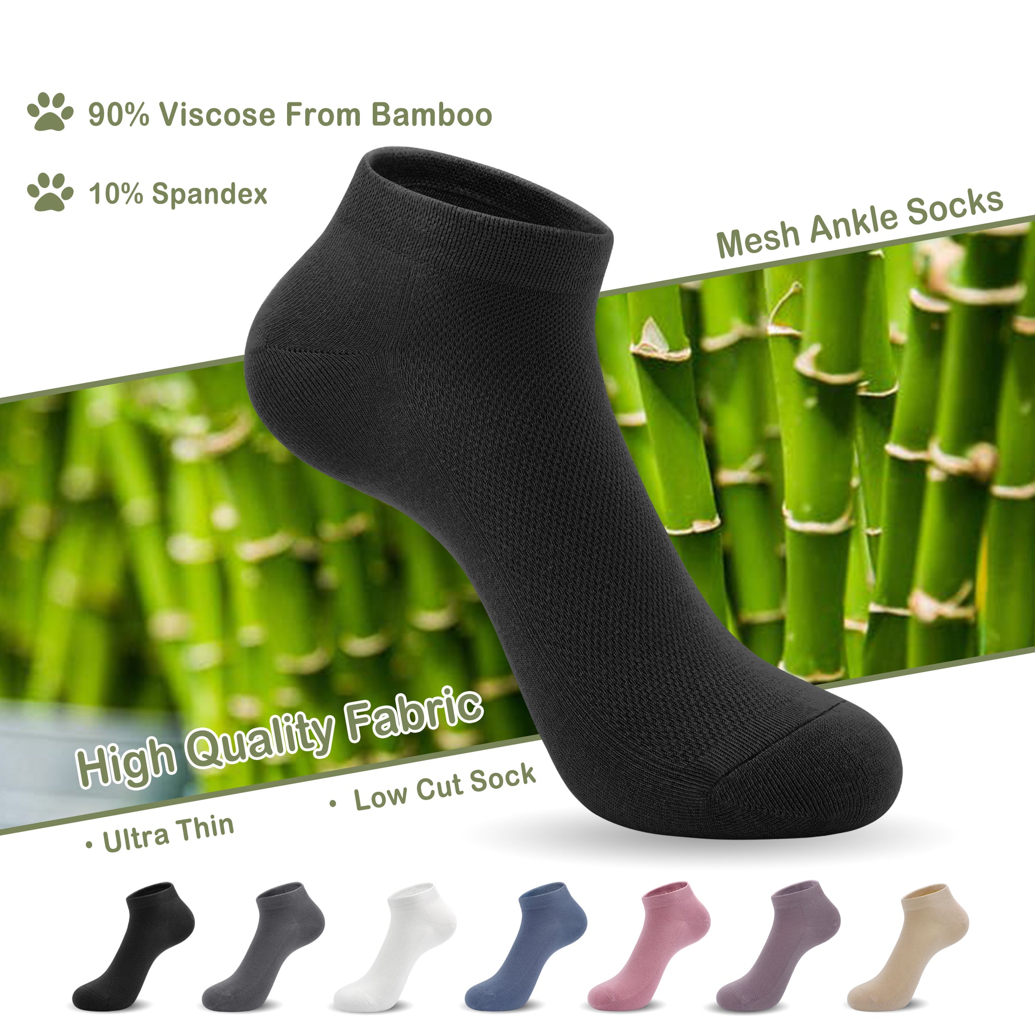 Women Mesh Ankle Socks Bamboo Summer Cool Socks Soft Ultra Thin Low Cut Sock 5 Pairs, 4-8/9-11