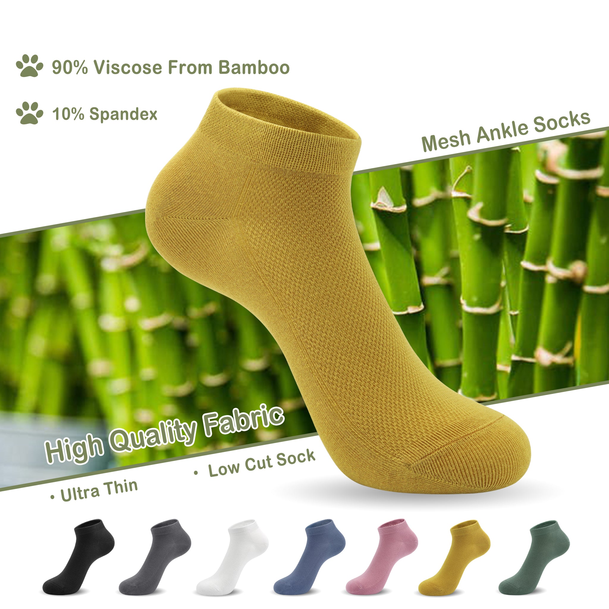Women Mesh Ankle Socks Bamboo Summer Cool Socks Soft Ultra Thin Low Cut Sock 5 Pairs, 4-8/9-11