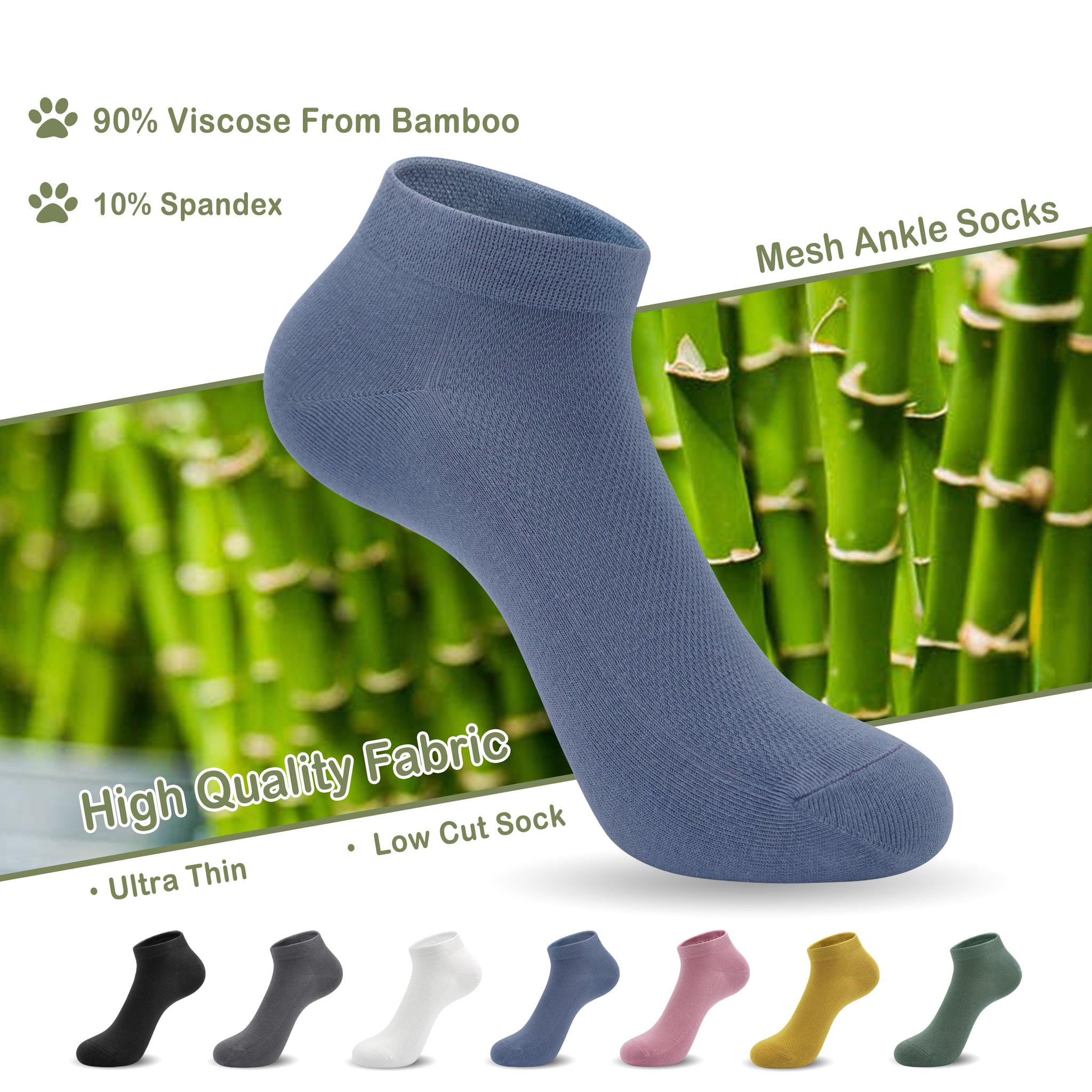 Women Mesh Ankle Socks Bamboo Summer Cool Socks Soft Ultra Thin Low Cut Sock 5 Pairs,4-8/9-11