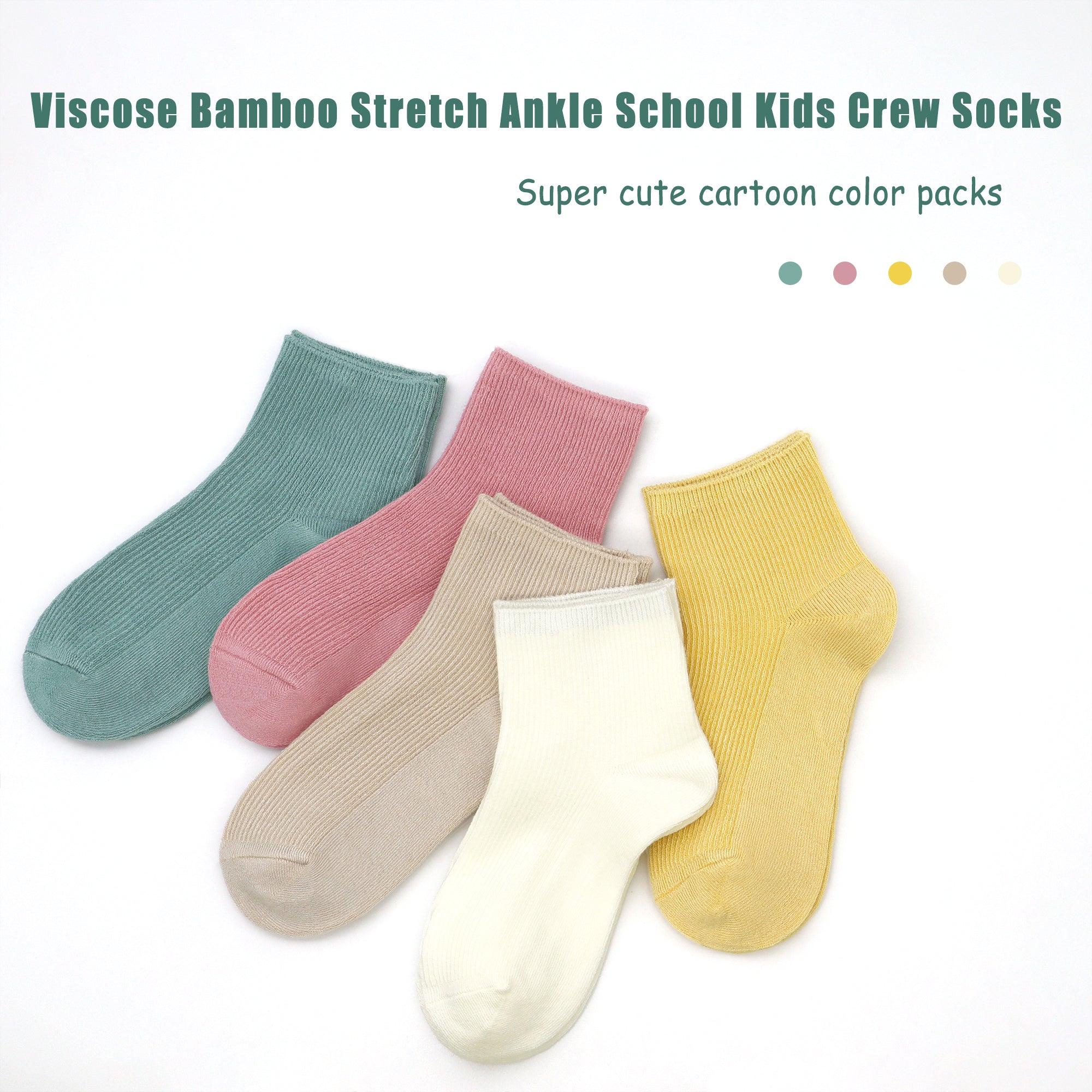 Bamboo Stretch Kids Ankle Sochool Kids Crew Socks Breathable Boy Girl 5 Pairs