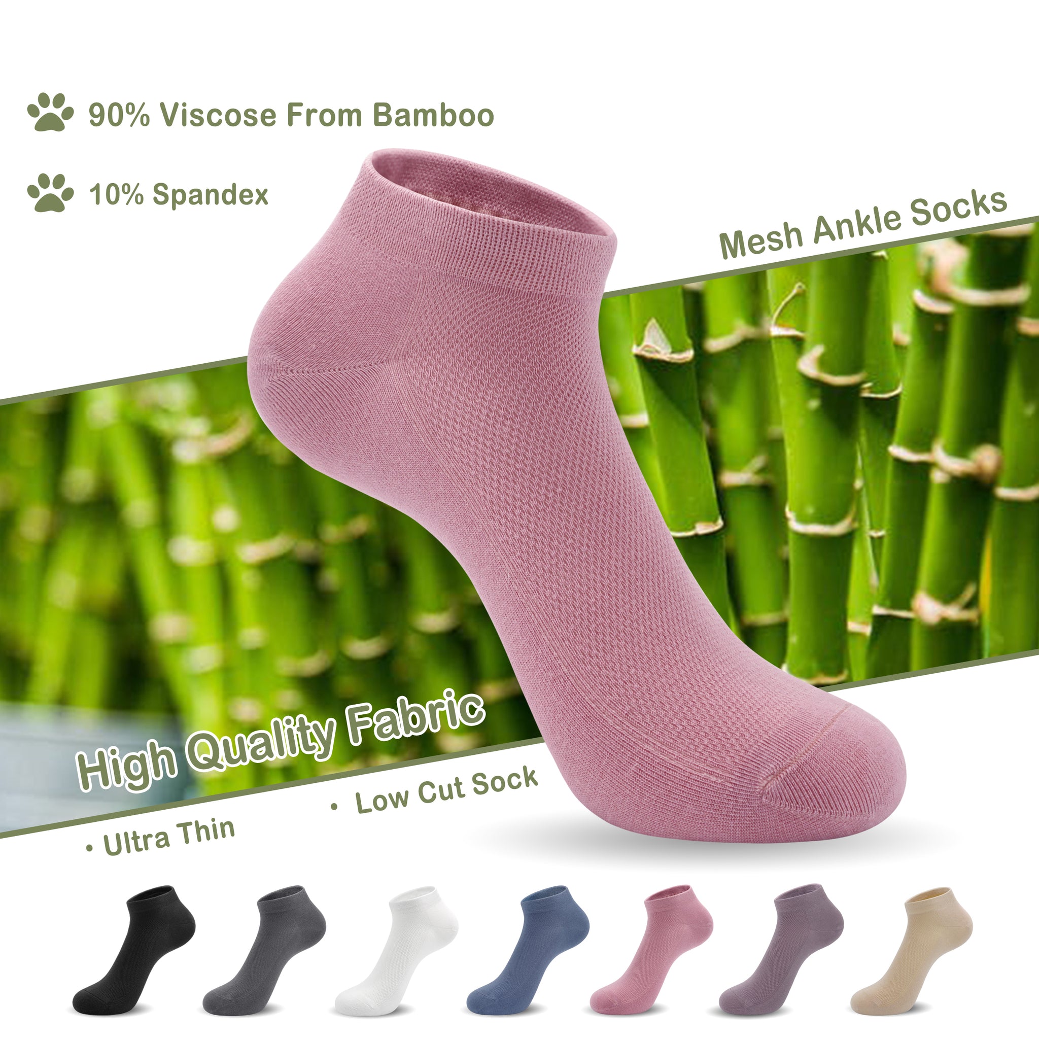 Women Mesh Ankle Socks Bamboo Summer Cool Socks Soft Ultra Thin Low Cut Sock 5 Pairs,4-8/9-11