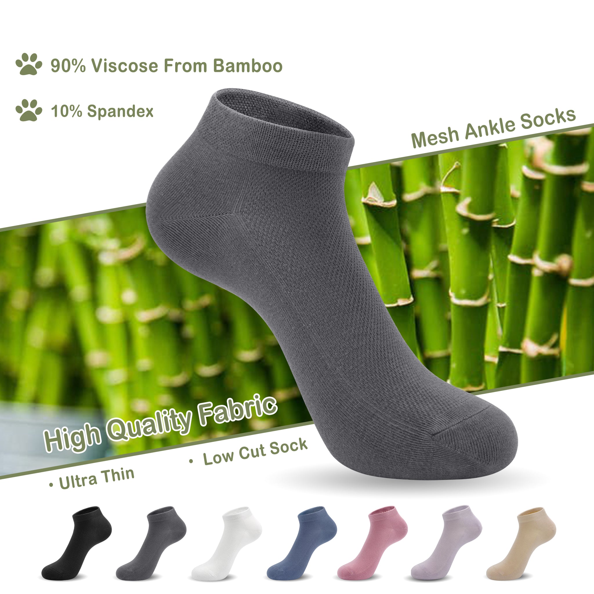 Women Mesh Ankle Socks Bamboo Summer Cool Socks Soft Ultra Thin Low Cut Sock 5 Pairs,4-8/9-11