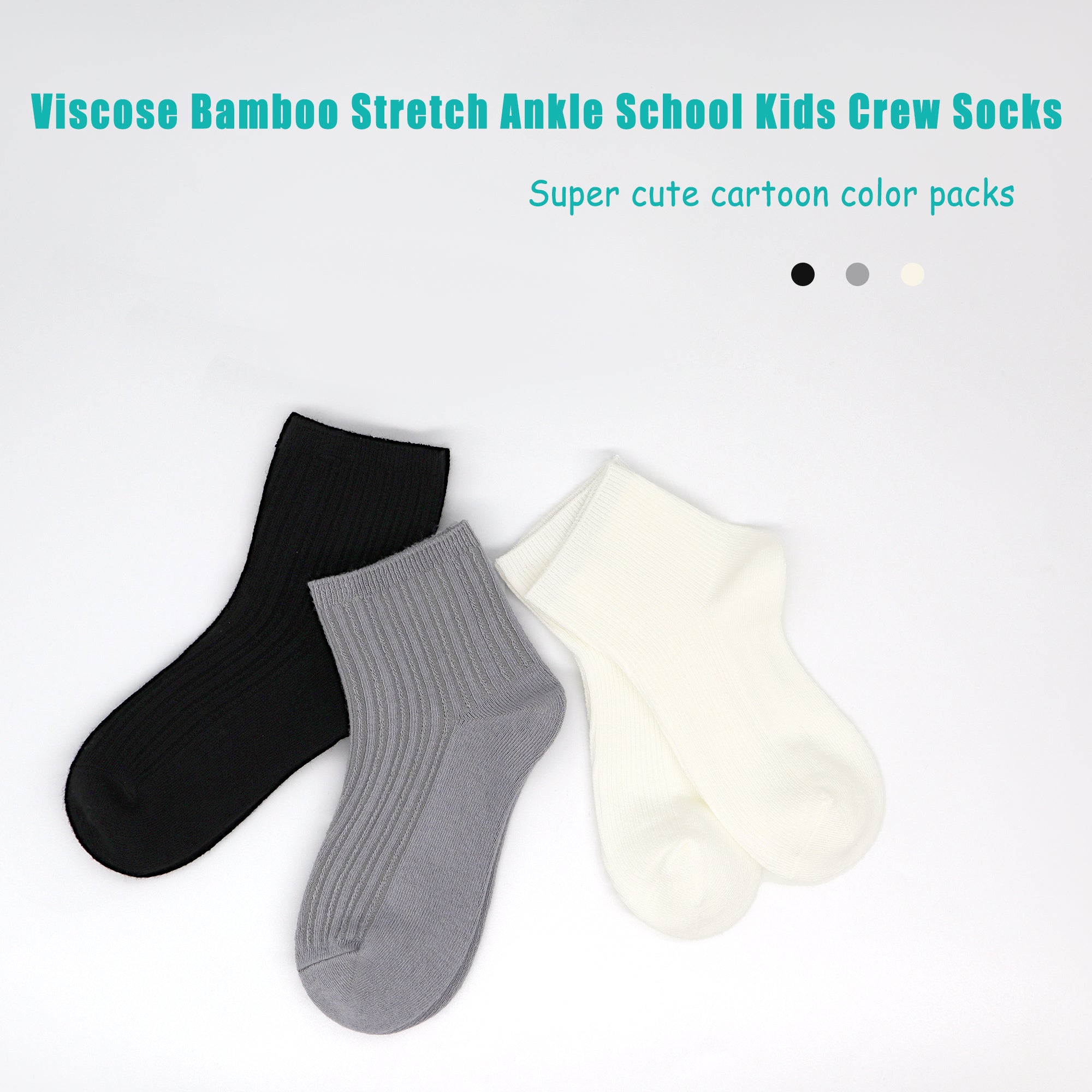 Bamboo Stretch Kids Ankle Sochool Kids Crew Socks Breathable Boy Girl 5 Pairs