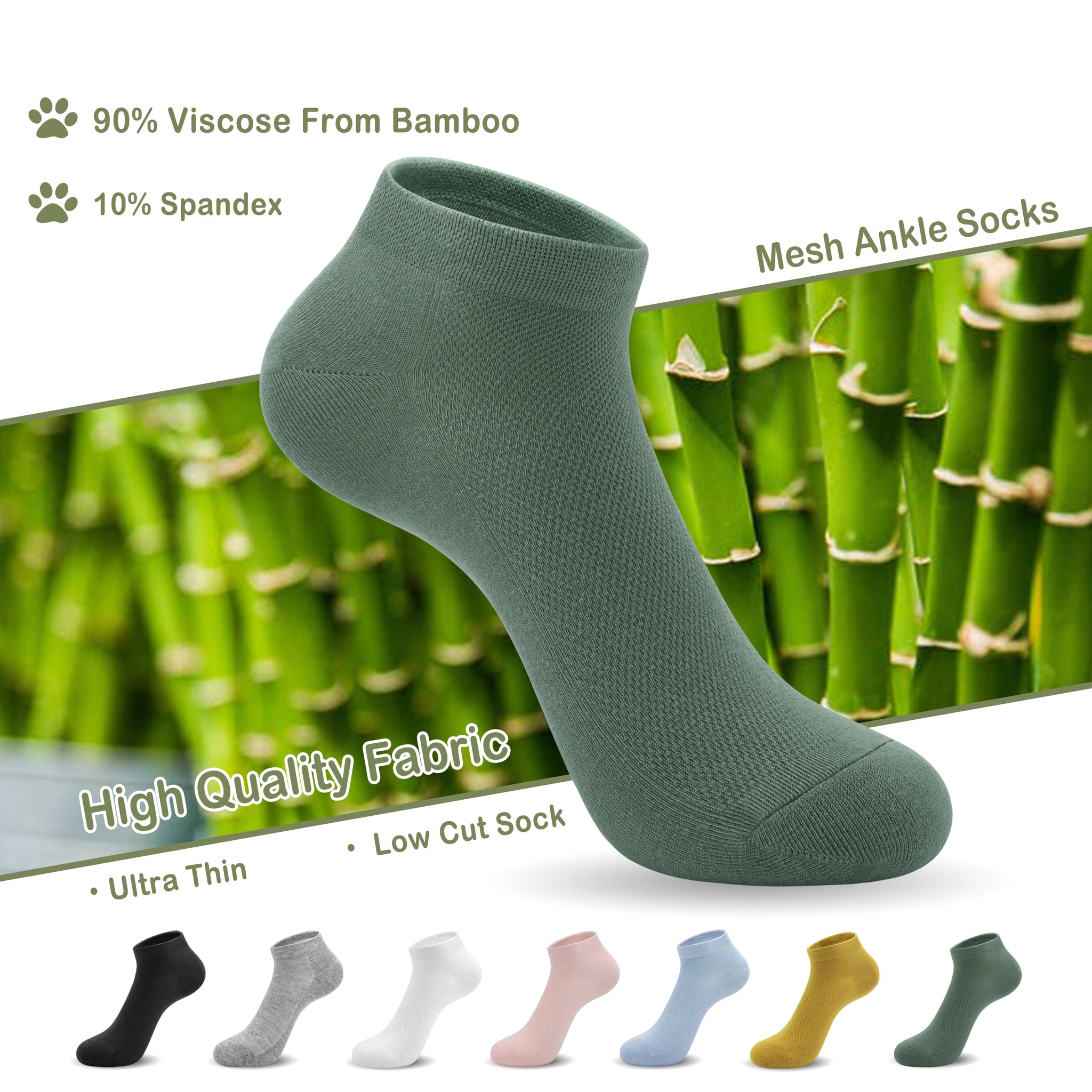 Women Mesh Ankle Socks Bamboo Summer Cool Socks Soft Ultra Thin Low Cut Sock 5 Pairs,4-8/9-11