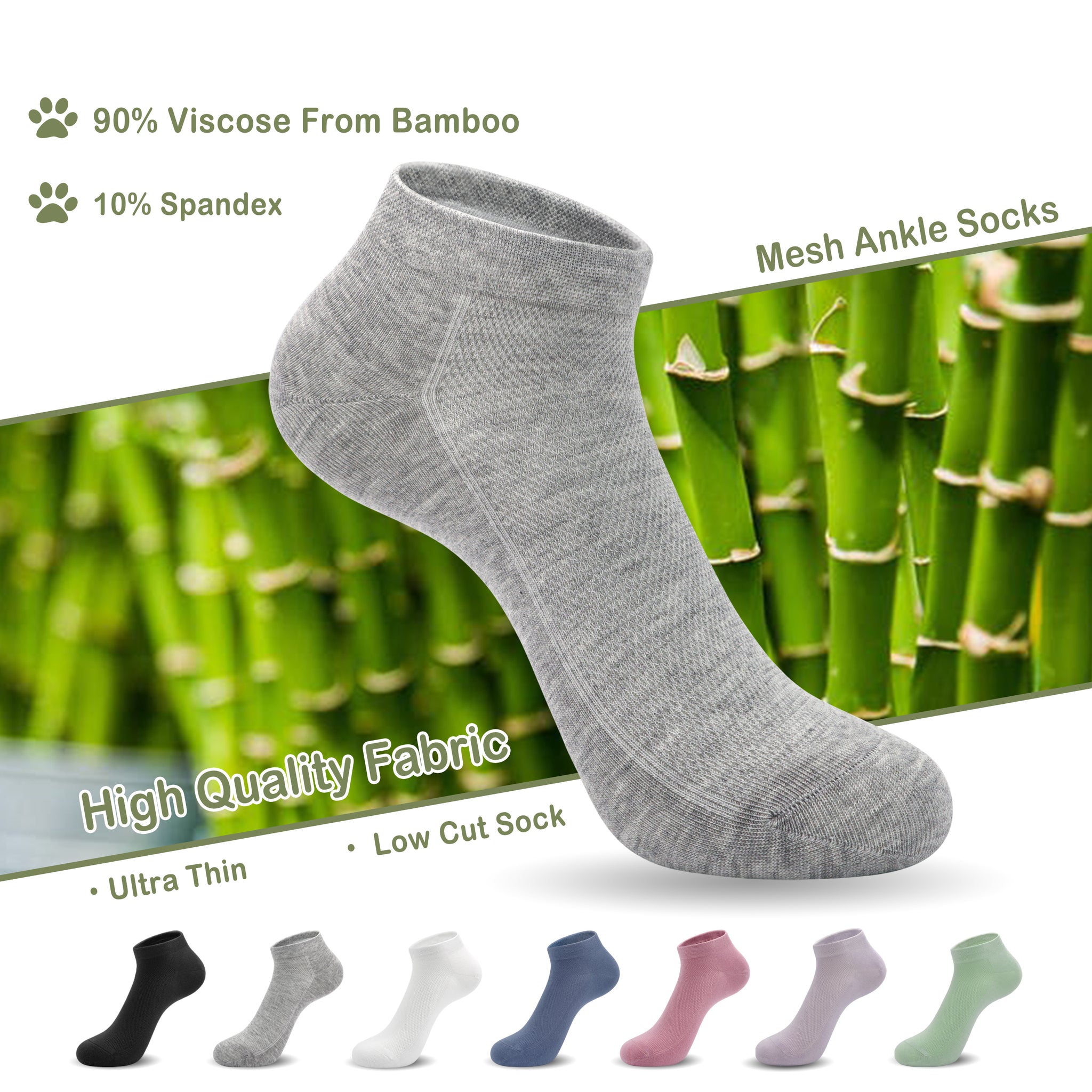 Women Mesh Ankle Socks Bamboo Summer Cool Socks Soft Ultra Thin Low Cut Sock 5 Pairs, 4-8/9-11