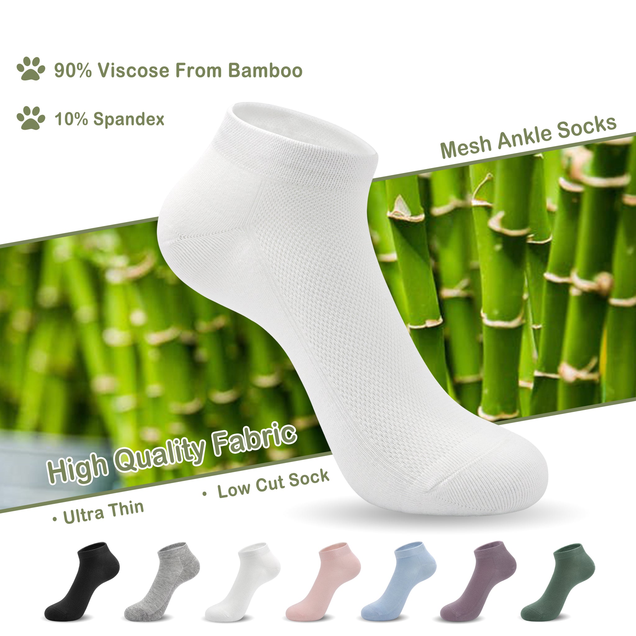 Women Mesh Ankle Socks Bamboo Summer Cool Socks Soft Ultra Thin Low Cut Sock 5 Pairs, 4-8/9-11