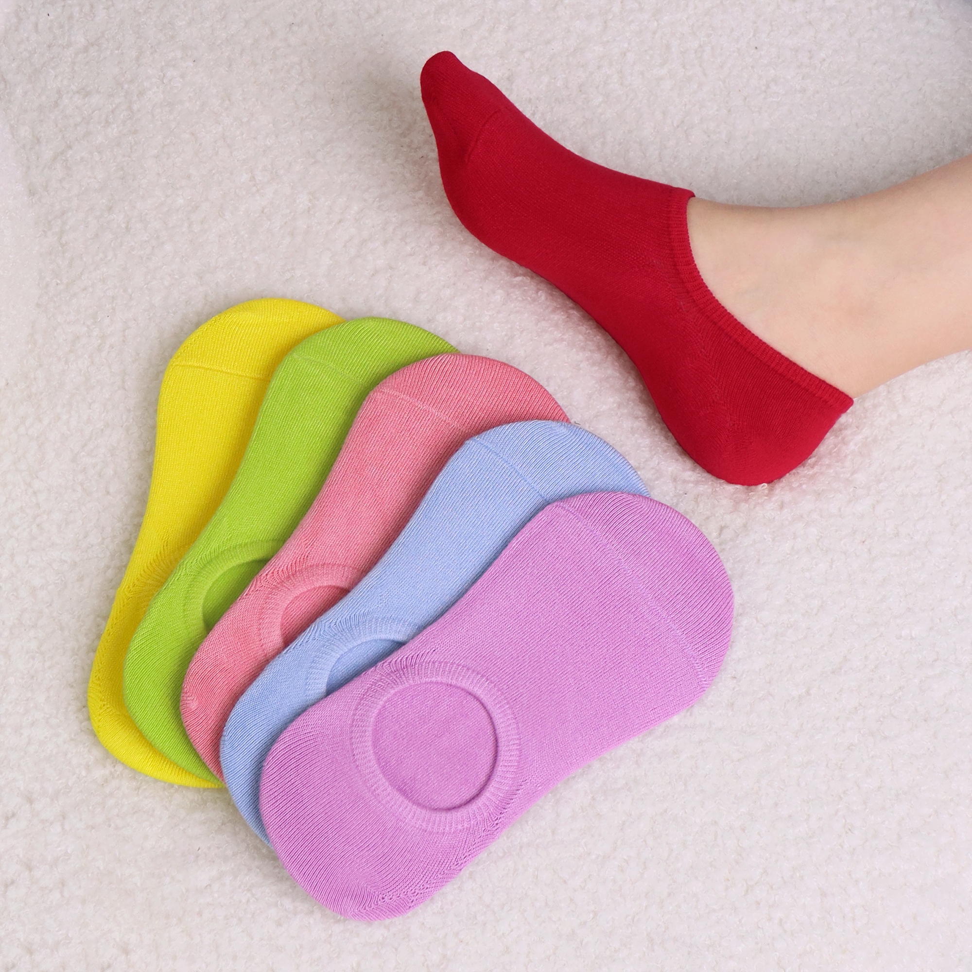 Low Cut Thin Womens Viscose Bamboo Socks No Show Invisible Non Slip with Grips Lightweight Liner Flats 6 Pairs