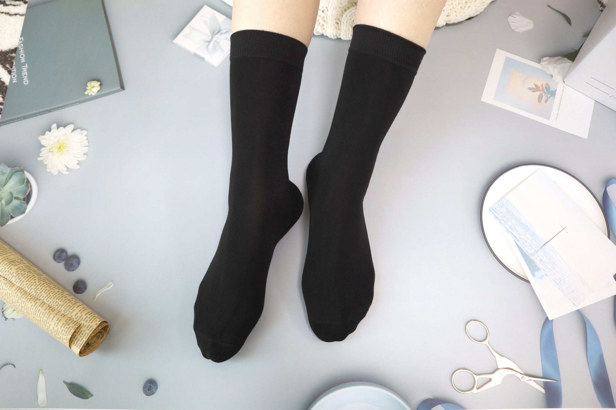 Women's Soft Thin Bamboo Crew Socks, Fit Stretchy Casual, Business, Dress Calf Sock 5 Pairs