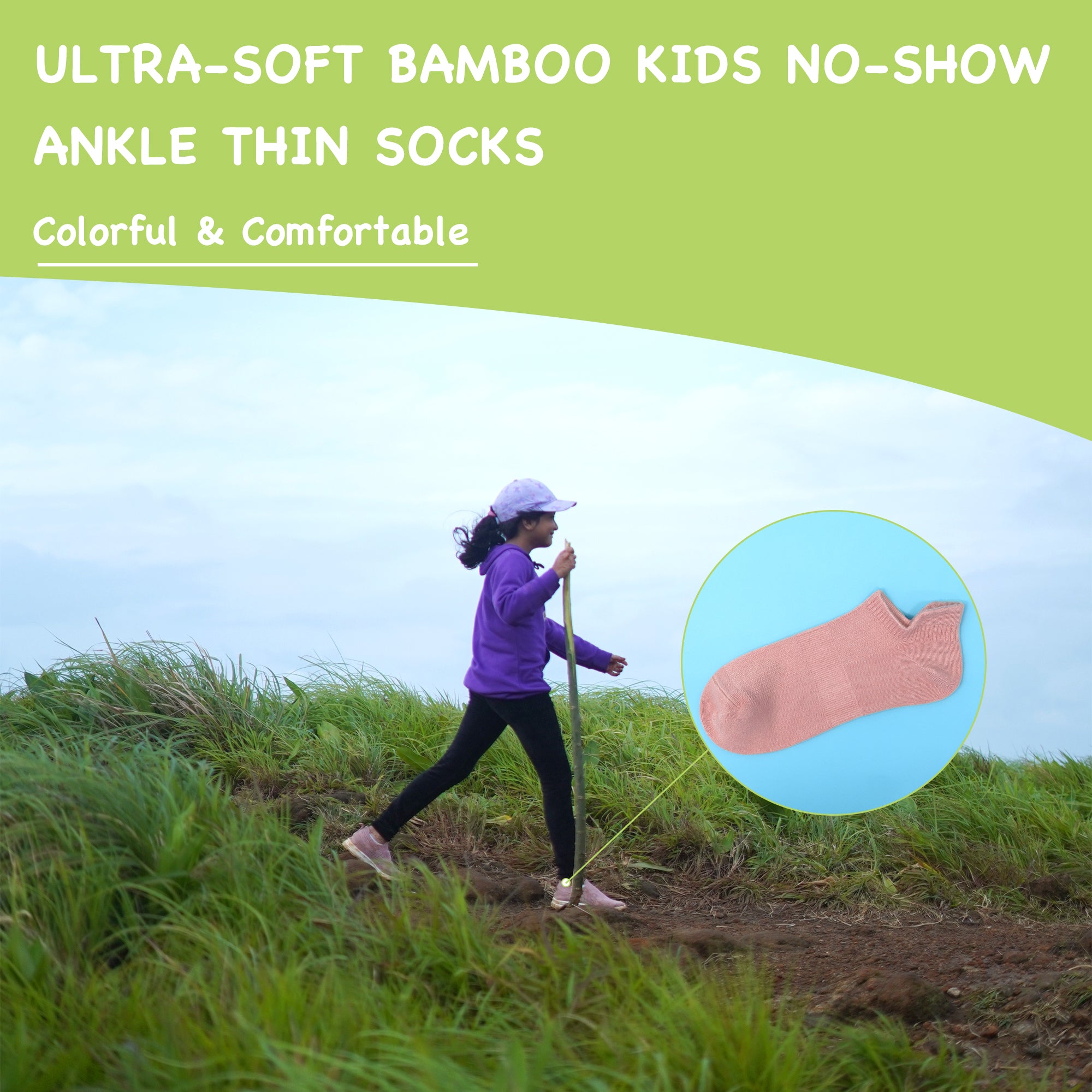 Ultra-Soft Viscose Bamboo Kids No-Show Socks Ankle Thin Comfortable Low Cut Socks for Boys&Girls Non Slip 5 Pairs