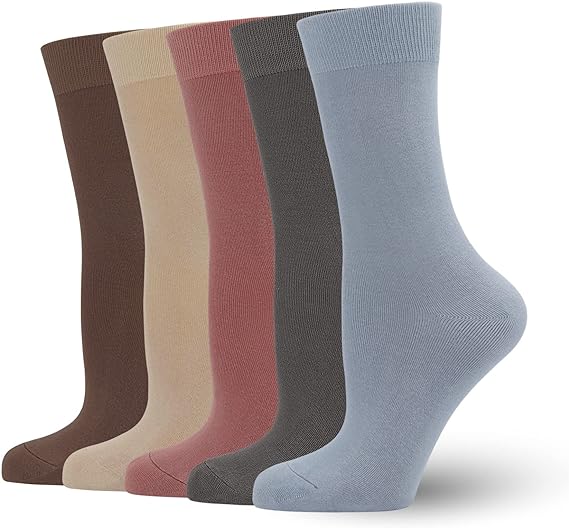 Womens Crew Socks Bamboo Calf sock Casual Dress Flat Seam Solf 5 Pairs Large / Assorted5