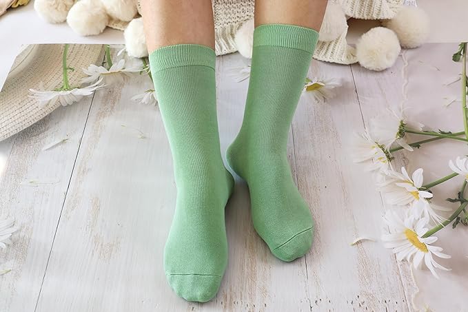 Women's Soft Thin Bamboo Crew Socks, Fit Stretchy Casual, Business, Dress Calf Sock 5 Pairs