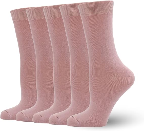 Women's Soft Thin Bamboo Crew Socks, Fit Stretchy Casual, Business, Dress Calf Sock 5 Pairs
