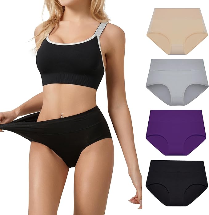 Bamboo Fiber Women Luxury Underwear Silky Ultra Soft Briefs Breathable Stretch High Waist Panties 4 pack