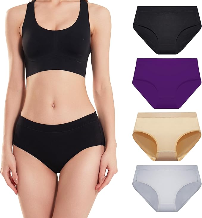 Bamboo Fiber Women Luxury Underwear Silky Ultra Soft Briefs Breathable Stretch High Waist Panties 4 pack